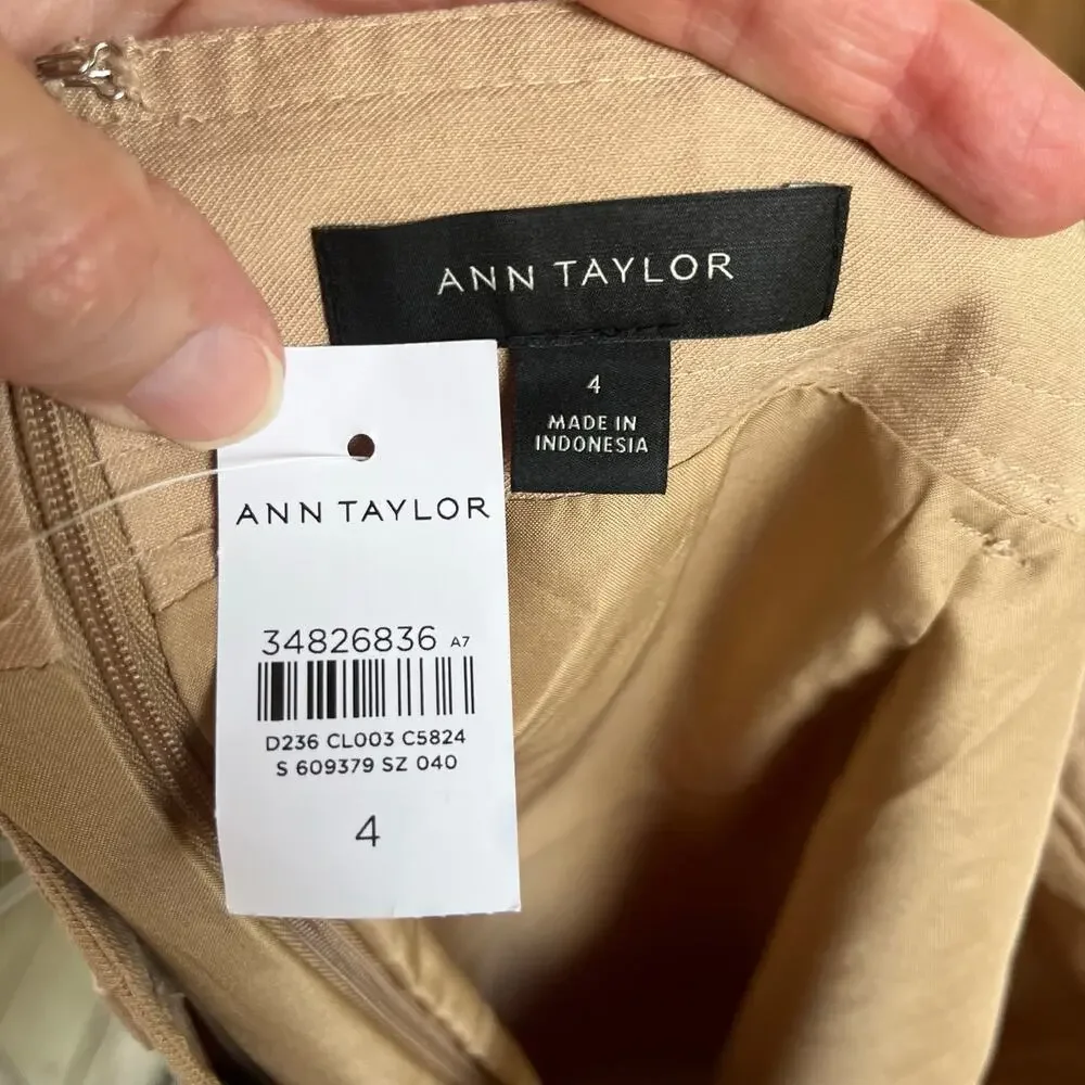 Ann Taylor Women's Tan Button Front Belted Straight Skirt Size 4. NEW!